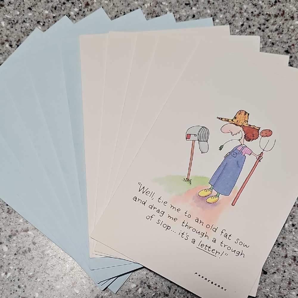 Humorous Farmgirl Greeting Cards - Pastel Blue Envelopes, Vintage, Retro Humor